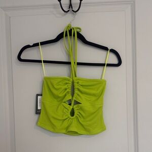 Etiquette Clothiers Vibrant Green Ruched Crop Top